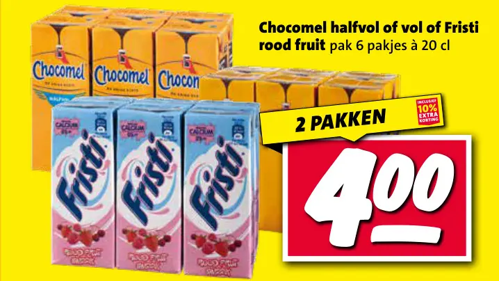 Aanbieding: Chocomel halfvol of vol of Fristi rood fruit