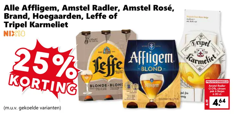Aanbieding: Alle Affligem, Amstel Radler, Amstel Rosé, Brand, Hoegaarden, Leffe of Tripel Karmeliet