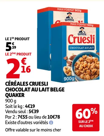 Promotie: Céréales cruesli chocolat au lait belge
