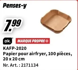 Offre: Papier pour airfryer, 100 pièces, 20 x 20 cm