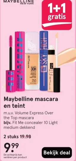 Aanbieding: Maybelline mascara en teint