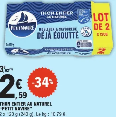 Offre: Thon entier au naturel
