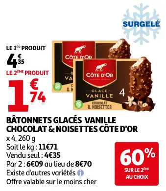 Promotie: Bâtonnets glacés vanille chocolat & noisettes