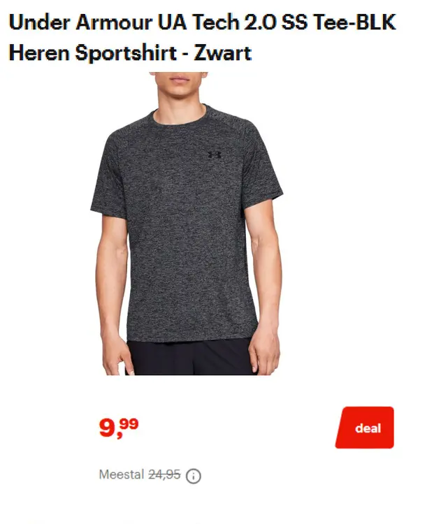Promotie: Under Armour UA Tech 2.0 SS Tee-BLK Heren Sportshirt