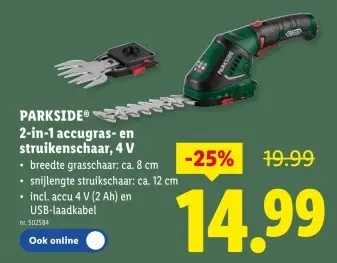 Promotie: 2-in-1 accugras- en struikenschaar
