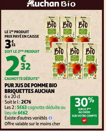 Offre: Pur jus de pomme bio briquettes 