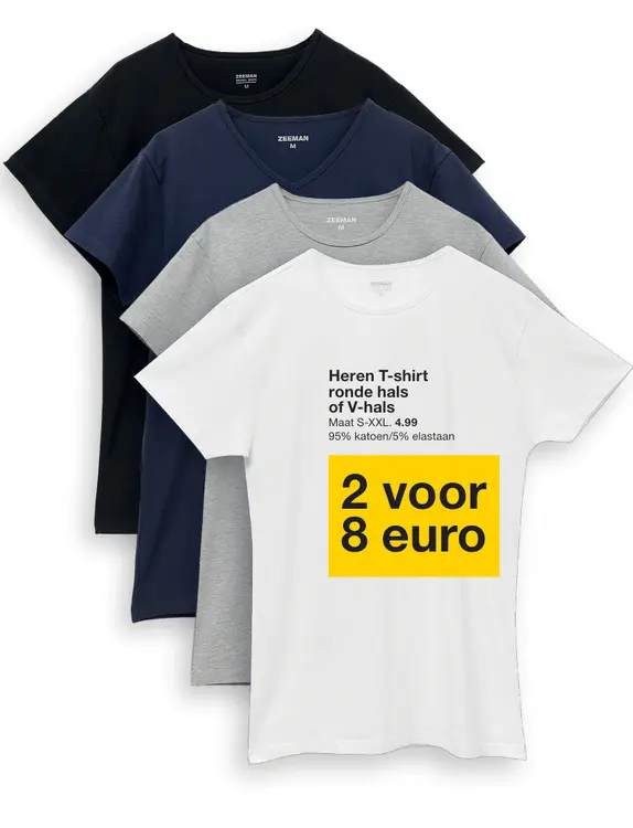 Promotie: Heren T-shirt ronde hals of V-hals