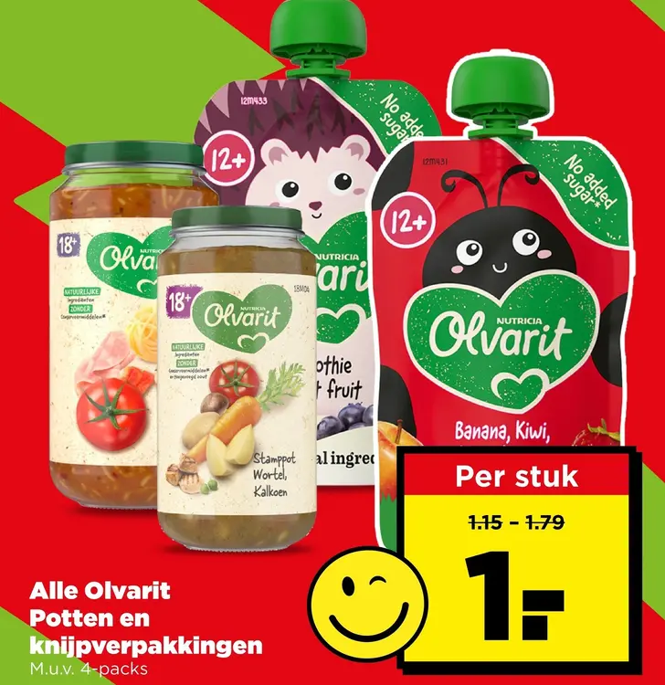 Aanbieding: Olvarit potten en knijpverpakkingen