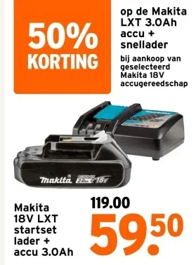 Aanbieding: LXT startset lader + accu 3.0Ah