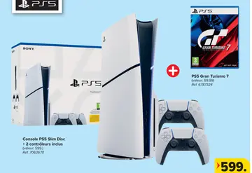 Offre: Console PS5 Slim Disc + 2 controleurs inclus, PS5 Gran Turismo 7