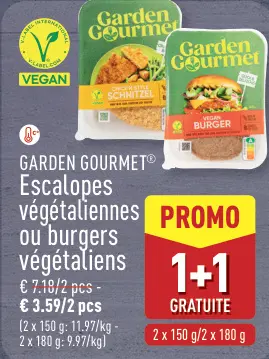 Offre: Escalopes végétaliennes ou burgers végétaliens