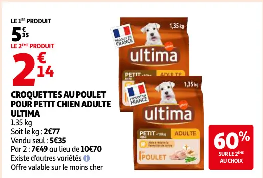 Offre: Croquettes au poulet pour petit chien adulte