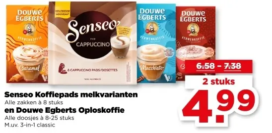 Aanbieding: Senseo Koffiepads melkvarianten en Douwe Egbert oploskoffie