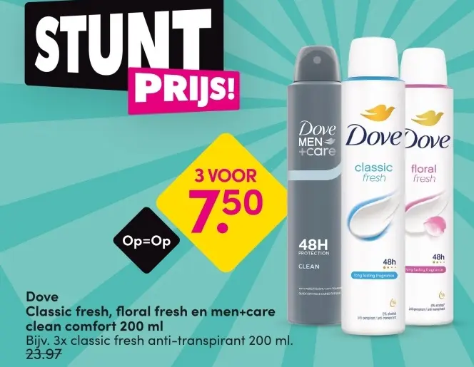 Aanbieding: Dove Classic fresh, floral fresh en men+care 