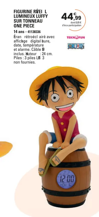 Offre: Figurine réveil lumineux luffy sur tonneau ON