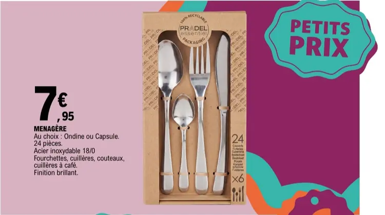Offre: Pradel Essentiel Ménagère Ondine ou Capsule