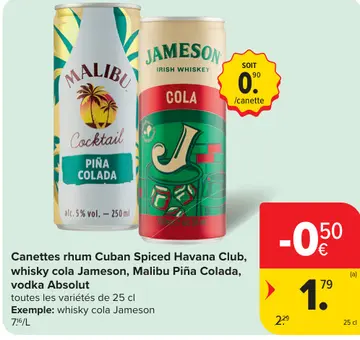 Offre: Canettes rhum Cuban Spiced Havana Club, whisky cola