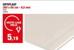 Promotie: Gipsplaat AK 9,5mm 260x60 cm