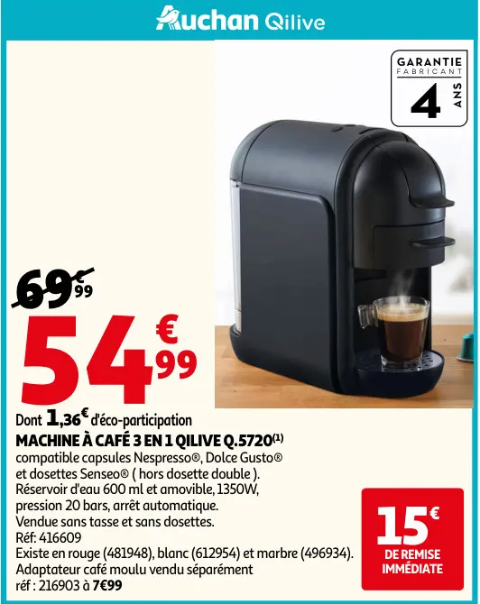 Promotie: Machine à café 3 en 1 QILIVE q.5720