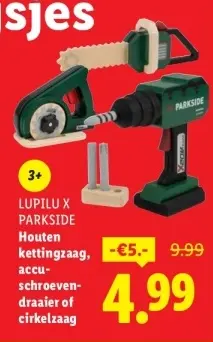Aanbieding: Houten kettingzaag, accuschroevendraaier of cirkelzaag