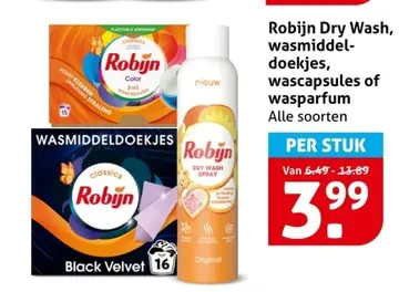 Aanbieding: Robijn Dry Wash, wasmiddel-doekjes, wascapsules of wasparfum