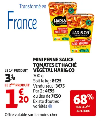Offre: Mini penne sauce tomates et haché végétal