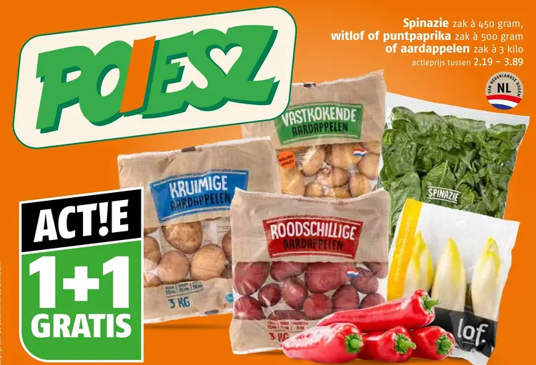 Aanbieding: Spinazie, witlof, puntpaprika of aardappelen