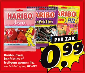 Aanbieding: Haribo lovers, konfekties of fruitgom spenen fizz
