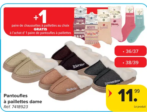 Offre: Pantoufles à paillettes dame