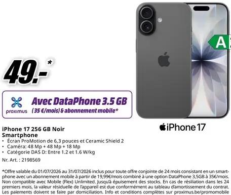 Offre: iPhone 17 256 GB Noir