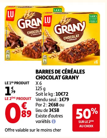 Offre: Barres de céréales chocolat