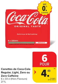 Offre: Canettes de Coca-Cola Regular, Light, Zero ou Zero Caffeine