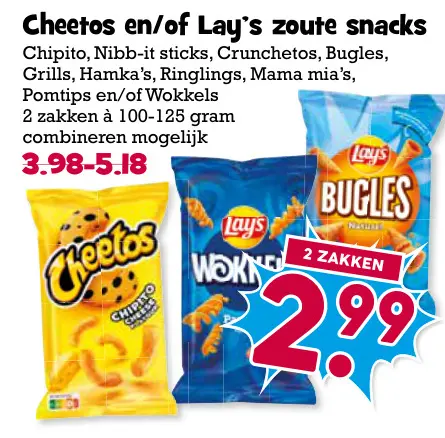 Aanbieding: Cheetos en/of Lay's zoute snacks