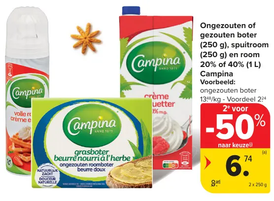 Promotie: Ongezouten of gezouten boter, spuitroom en room 20% of 40%