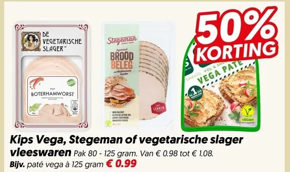 Aanbieding: Kips Vega, Stegeman of vegetarische slager vleeswaren