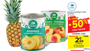 Aanbieding: Ananas of perziken in blik Carrefour
