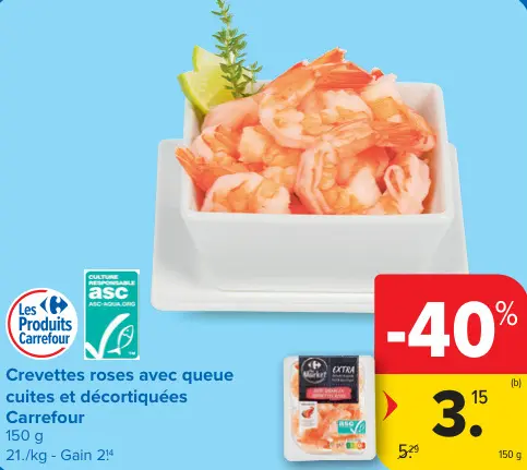 Offre: Crevettes roses avec queue cuites et décortiquées