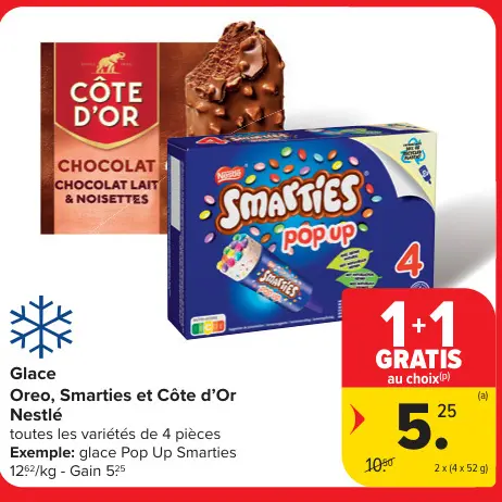 Offre: Glace Oreo, Smarties et Côte d'Or