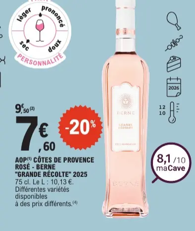 Offre: Côtes de provence rosé - BERNE "grande récolt