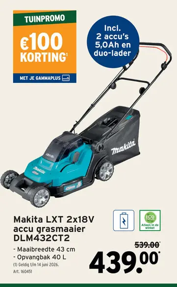 Promotie: Makita LXT 2x18V accu grasmaaier DLM432CT2
