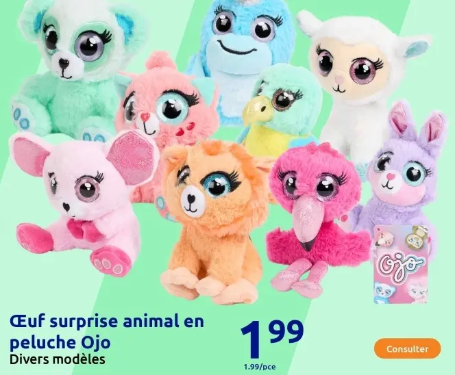 Offre: Œuf surprise animal en peluche Ojo