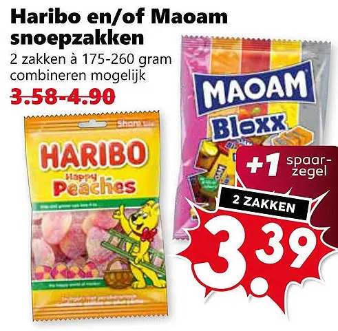 Aanbieding: Haribo en/of Maoam snoepzakken