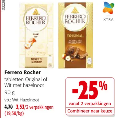 Promotie: Ferrero Rocher tabletten Original of Wit met hazelnoot
