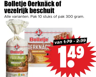 Aanbieding: Bolletje Oerknäck of vezelrijk beschuit
