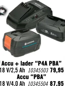 Aanbieding: GARDENA Accu starterset P4A PBA 18V/45 2,5Ah + lader AL 1830 CV **CASHBACK ACTIE GARDENA**