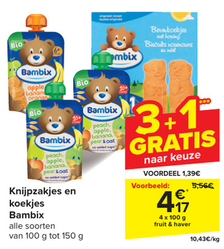 Aanbieding: Knijpzakjes en koekjes Bambix fruit & haver