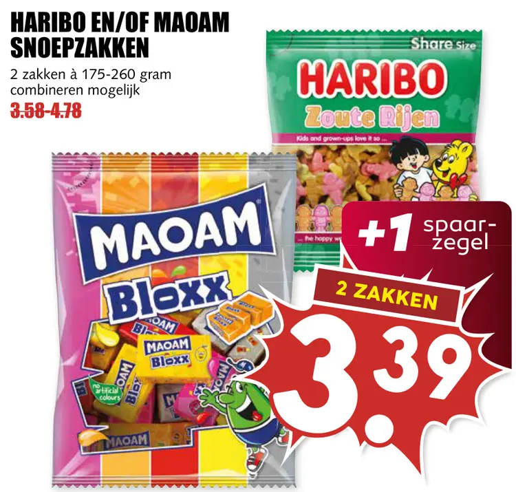 Aanbieding: Haribo en/of Maoam snoepzakken