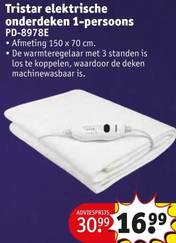 Aanbieding: elektrische onderdeken 1-persoons PD-8978E