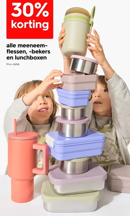 Aanbieding: alle meeneemflessen, -bekers en lunchboxen