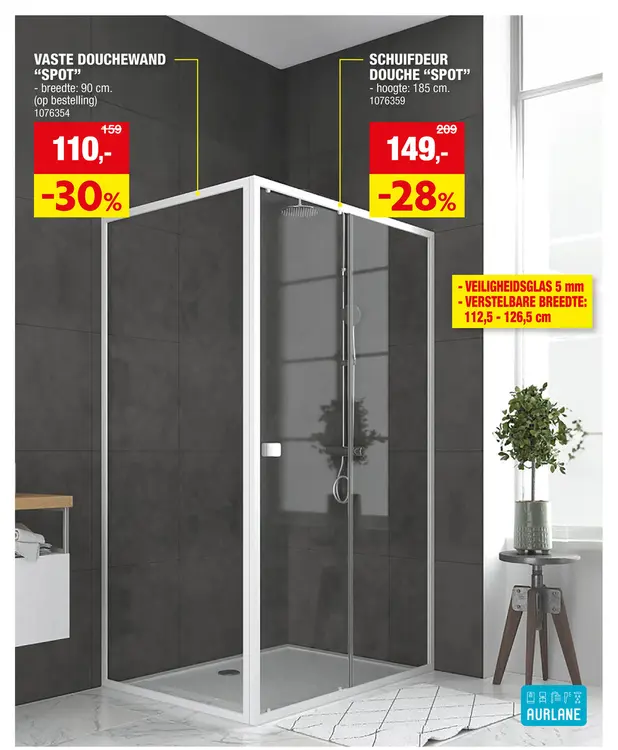 Promotie: Aurlane Spot doucheschuifdeur 120x185 cm helder glas